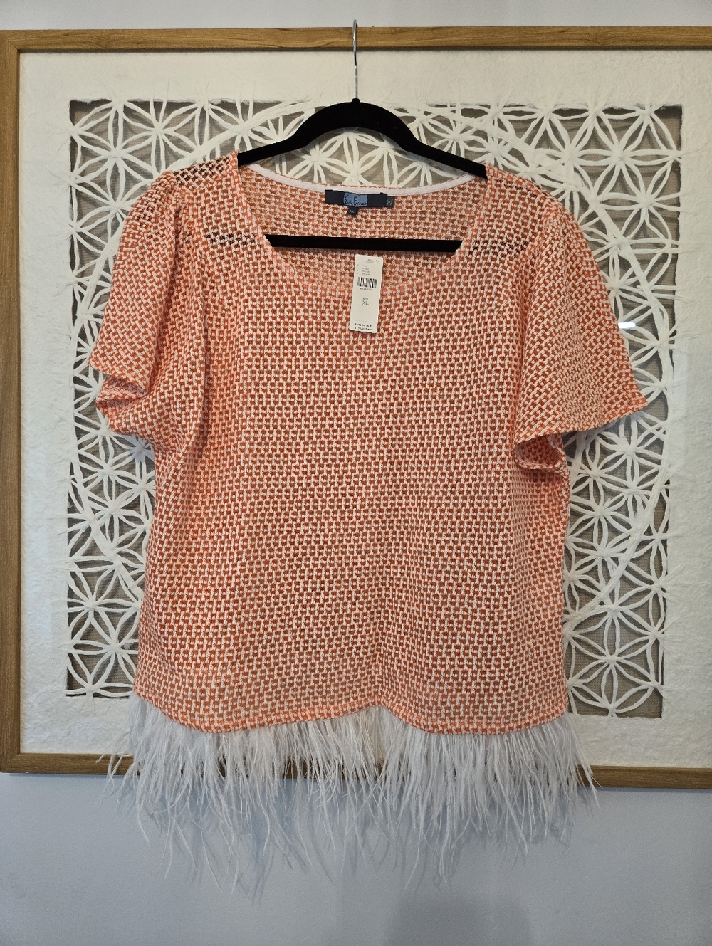 Anthropologie Eva Franco Feathered Knit Orange Top Size XL - Picture 3 of 8